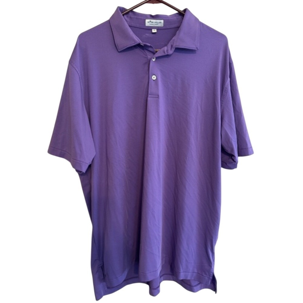 Peter Millar Summer Comfort Polo Shirt Mens XL  Purple Striped Golf Mixed Materi